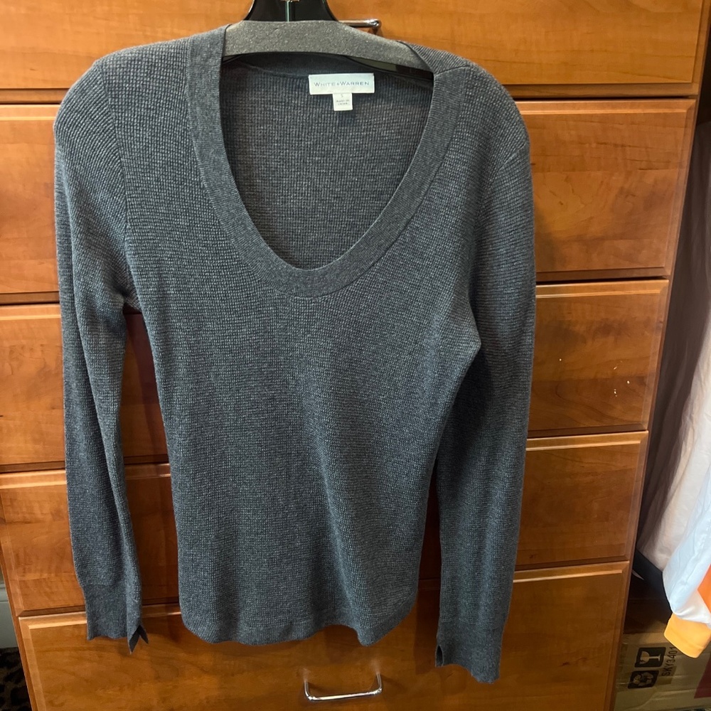 White and warren S scoop neck waffle knit sweater